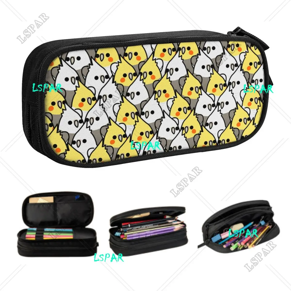 

Custom Kawaii Parrot Birds Cockatiel Squad Pencil Cases for Girls Boys Large Storage Animal Pencil Bag School Supplies