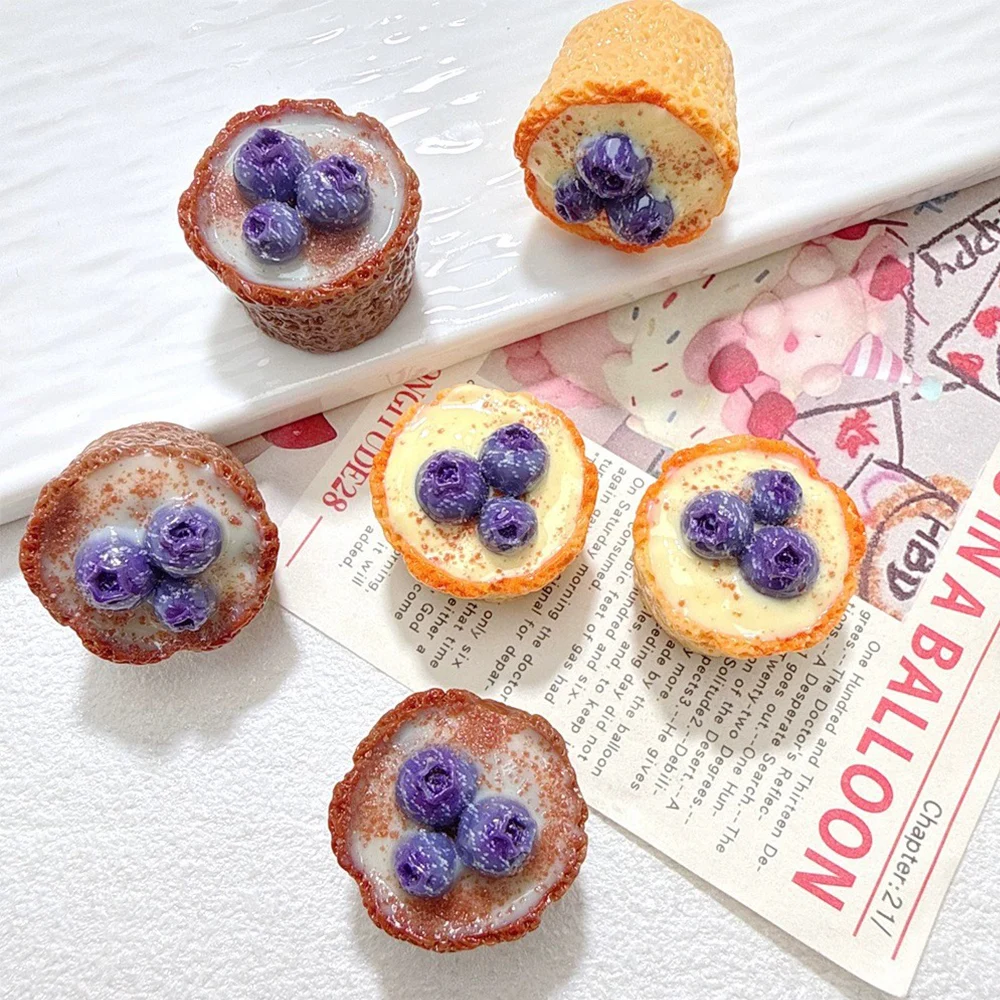 5PCS Blueberry Cake Series Miniature Flat Back Resin Cabochons For Hairpin Scrapbooking DIY Home Decor Craft Accessories
