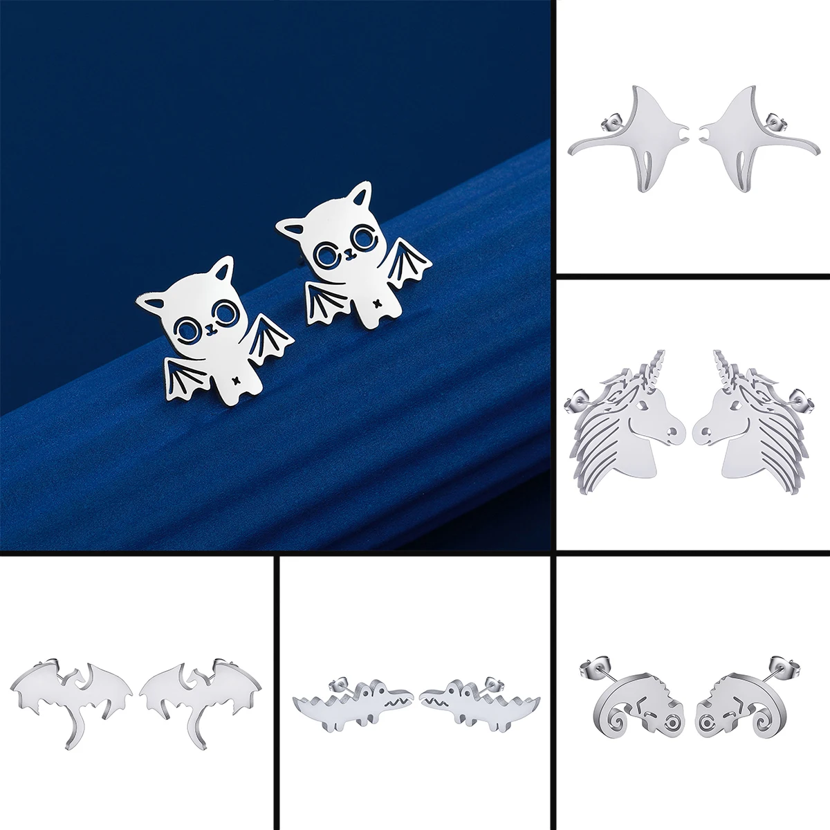 Wholesale Wholesale Stainless Steel Earrings for Women Jewelry Fashion Shark Bat Goldfish Puppy Stud Earring Girls Best Gift Pendientes - Aliexpress Deal