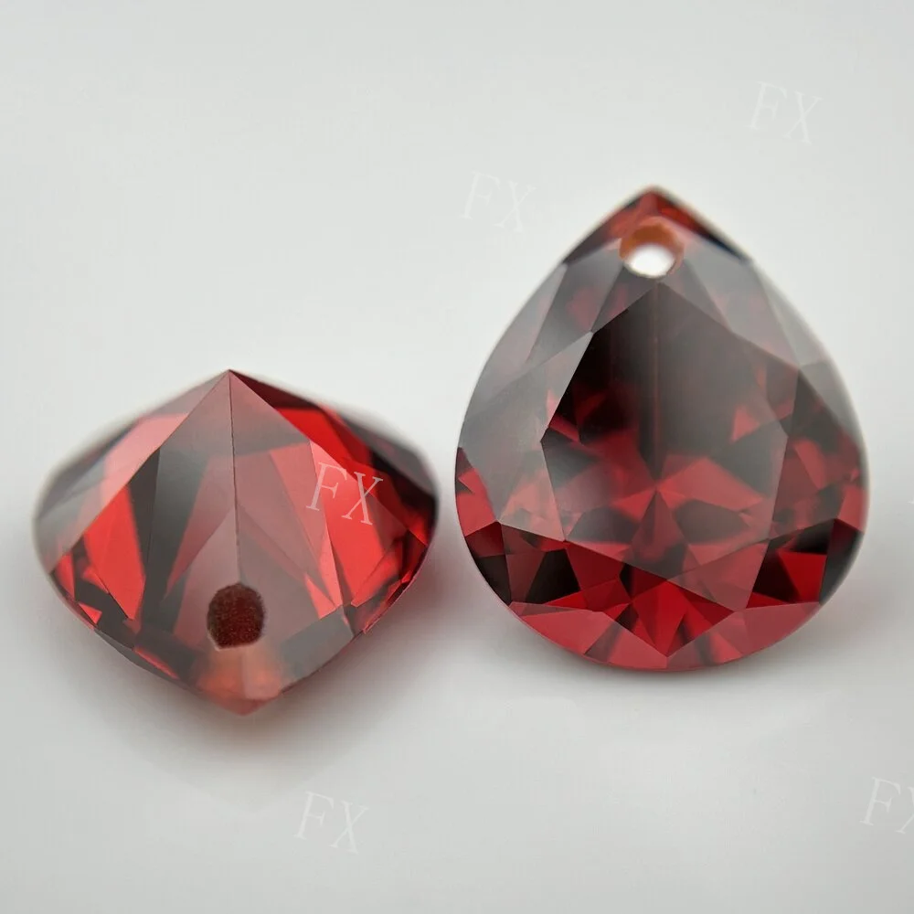 Single Hole Garnet Pear Beads Cubic Zirconia Stones AAAAA 3x5~10x12mm Synthetic Gems Stone For Jewelry Make