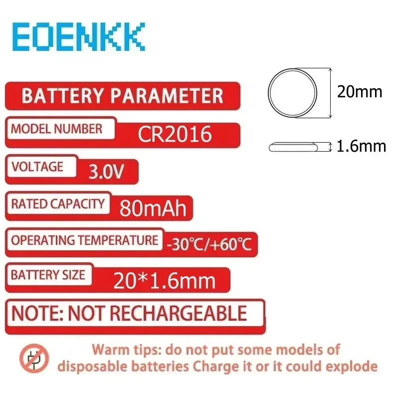 200PCS CR2016 Button Batteries DL2016 DL2016 LM2016 CR 2016 Cell Coin 3V Lithium Battery For Watch Electronic Toy Calculators