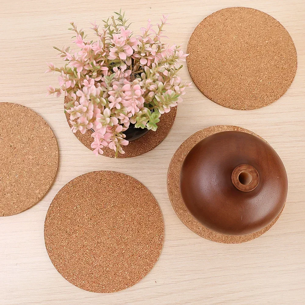 20/1pcs Natural Cork Coasters Heat Insulation Round Shape Cup Mats Dia 9cm Wine Coffee Tea Table Pad Home Office Kitchen Tool