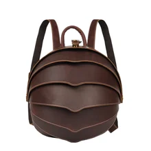 Vintage Handmade Genuine Leather Beetle Shape Backpack Retro Trendy Cowskin Rucksack Personality Exquisite Craftsmanship Travel