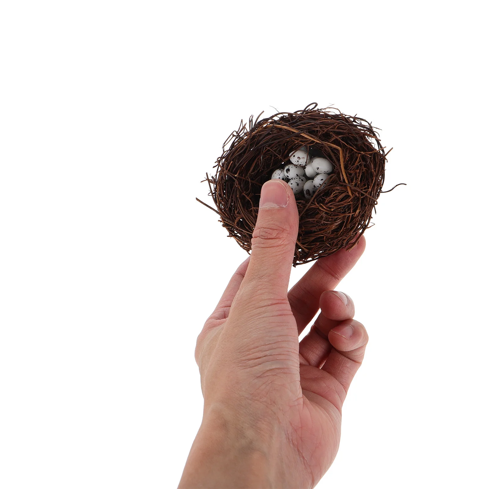 Mini nido de pájaro Artificial de 20 piezas con pequeños huevos moteados para microadornos de paisaje, Kit de decoración artesanal de mimbre Natural, nido de pájaro