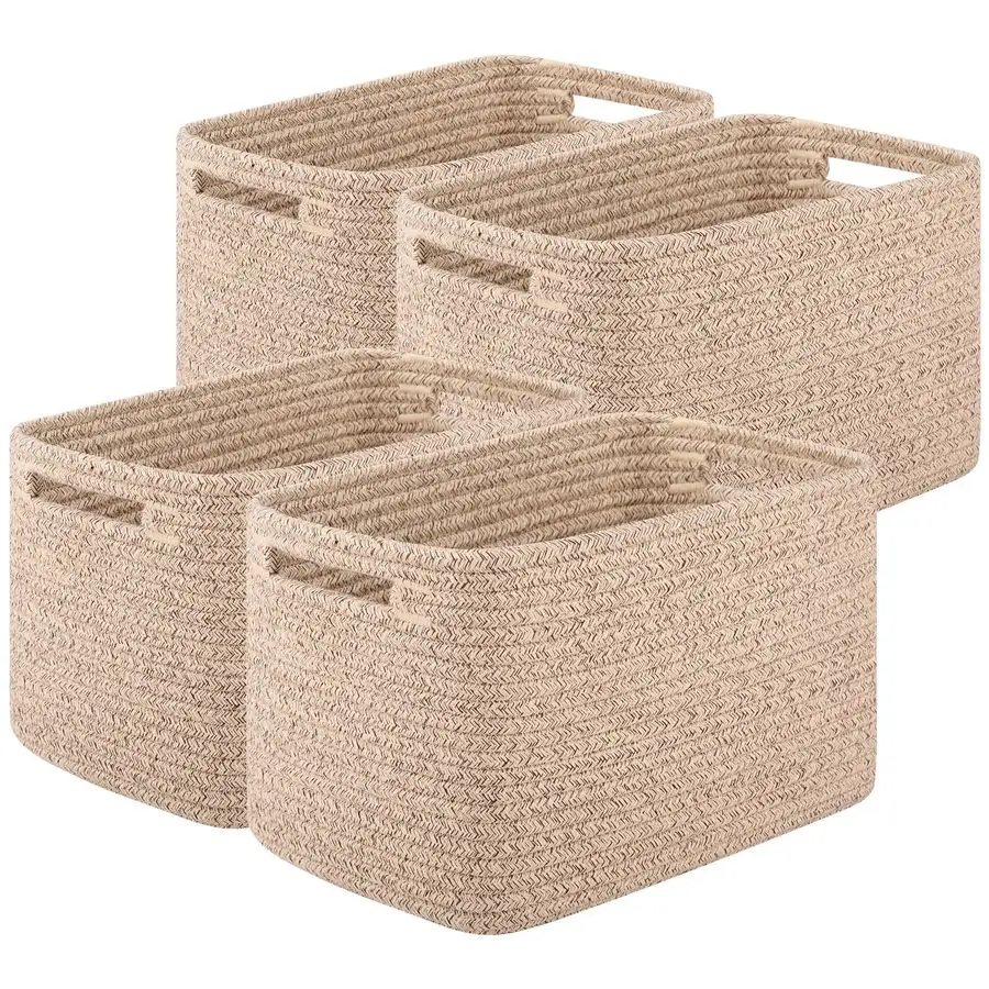 

Baskets for Organizing, Woven Decorative Baskets for Shelves Books, Towels, and Clothes, Cotton Rope Toy Storage Bins, 12.7Lx9Wx