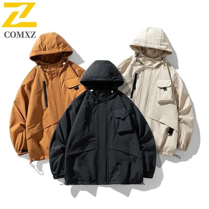 

COMXZ Leisure Jacket Men New Hooded Outdoor Adventure Comfortable Motorcyclist Jackets Multi Pocket Windproof Autumn Clothes