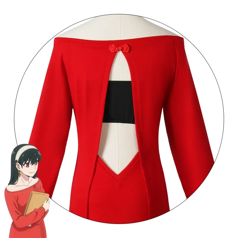 2025 Disfraz de Cosplay de la familia de Anime Yor Forger Yor Briar, disfraz de mujer, suéter rojo Sexy, Mini vestido