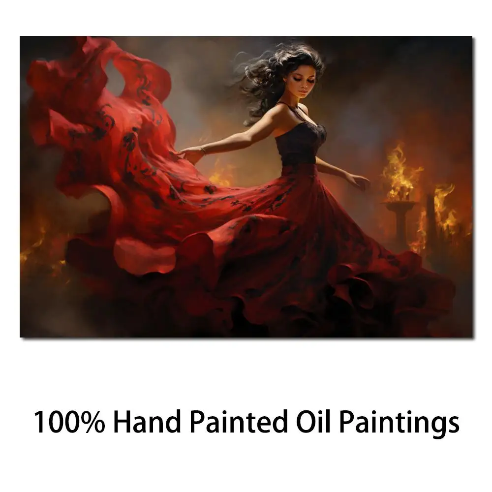 

Wall Art Handmade Canvas Paintings Flamenco Dancer Artwork Crimson Passion Lady Picture for Bedroom Decor