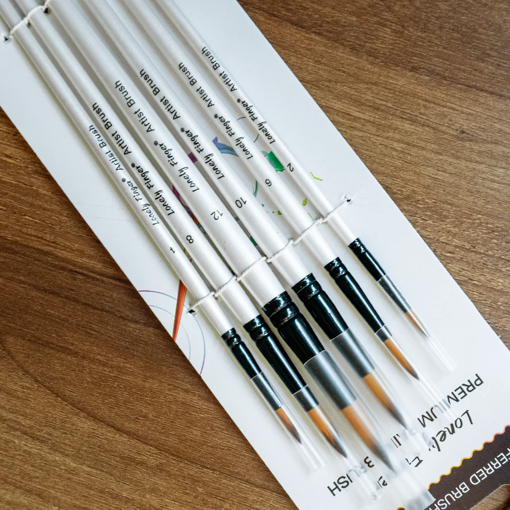 مجموعة 6 قطع من فرش الطلاء الفنية، فرش صناعية مستديرة للألوان المائية والأكريليك والغواش والرسم الزيتي والحرف اليدوية - جودة احترافية