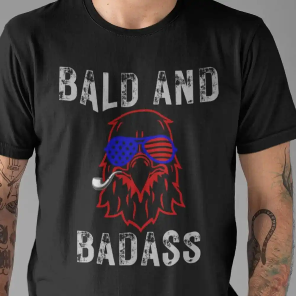 Bald And Badass T Shirt Funny 4Th Of July Mens America Patriotic Dad