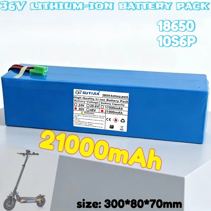 36V 21000mAh 10S6P 18650 Lithium-ion Rechargeable Battery Pack with BMS Electric Scooter Special Battery for Electric Bicycles