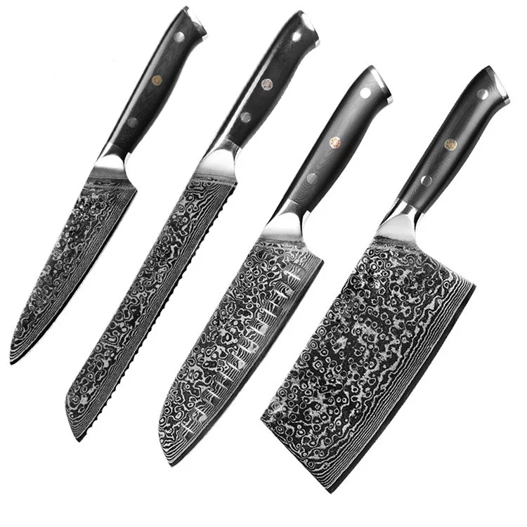 

4 pieces Household kitchen knife set Damascus steel forged rose pattern chef knives