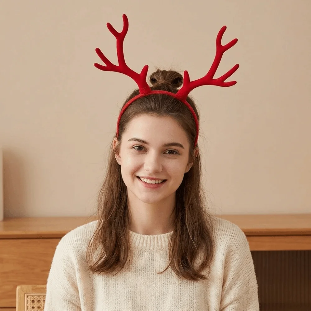 Lightweight Deer Antler Headband Comfortable To Wear Realistic Antler Texture Christmas Hair Hoop Eco-Friendly Plastic