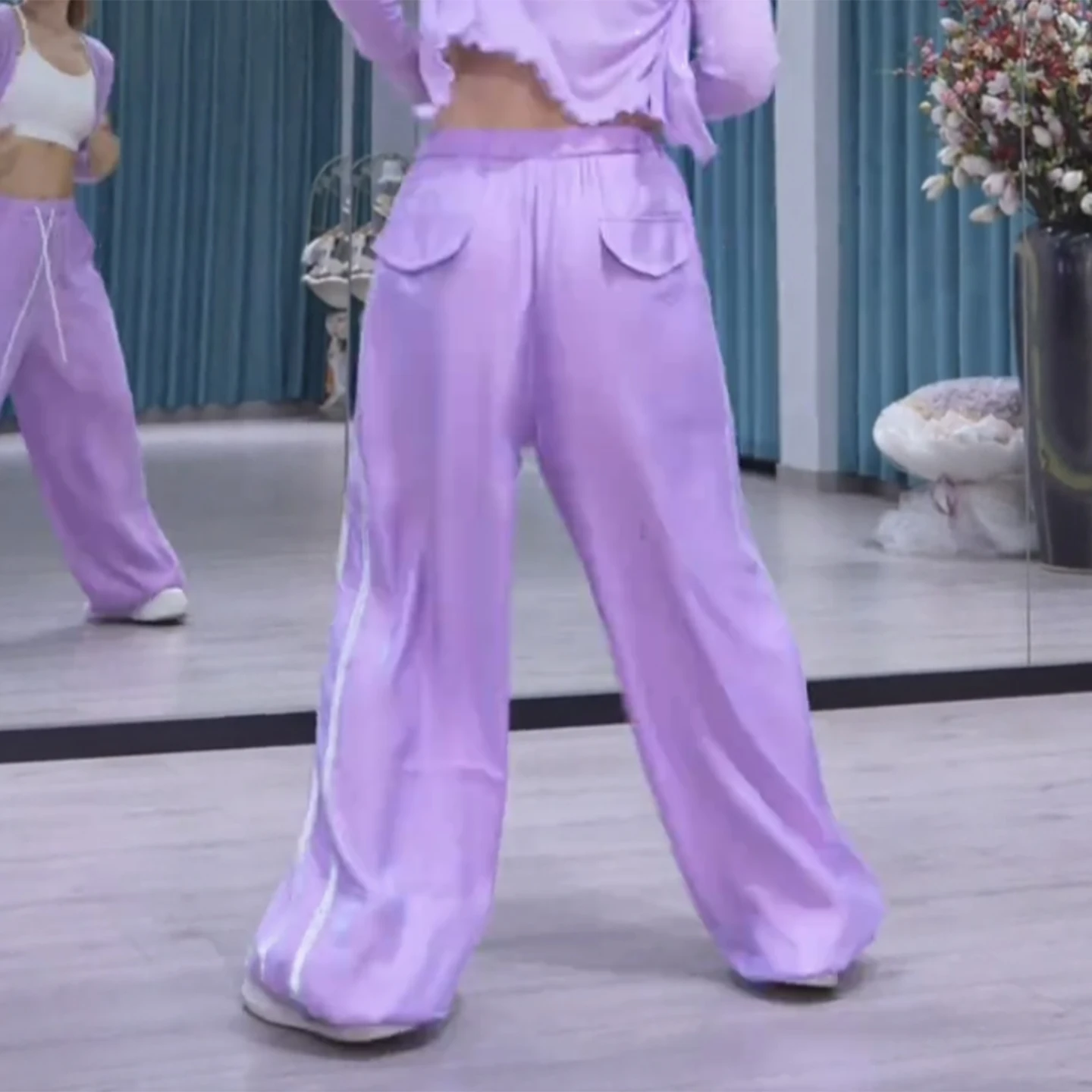 summer-thin-casual-square-dance-pants-women's-loose-striped-dancing-fashion-straight-leg-wide-leg-trendy-high-waist-long-pants
