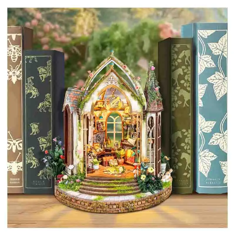 Nook per libri in legno fai-da-te Dreamland Studio floreale Figurine Miniature Fermalibri Scaffale fatto a mano per regali di amici Decorazioni per la casa Artigianato