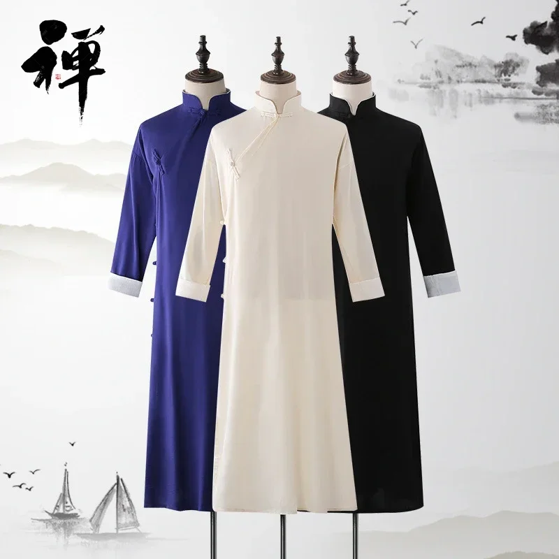 Traditionelle chinesische Kleidung für Männer Cheong sams Hanfu lange Mantel Roben Kung Fu Wushu Shaolin Taoist Uniform Tang Jacken Kostüm