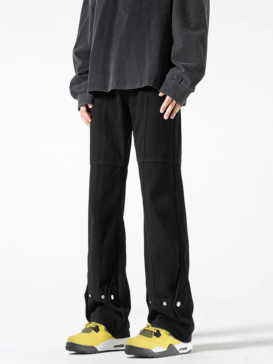 

Мужские повседневные джинсы American Sle прямого кроя с высокой талией, длинные брюки из смесового хлопка и полиэстера, износостойкие, с расклешенным низом