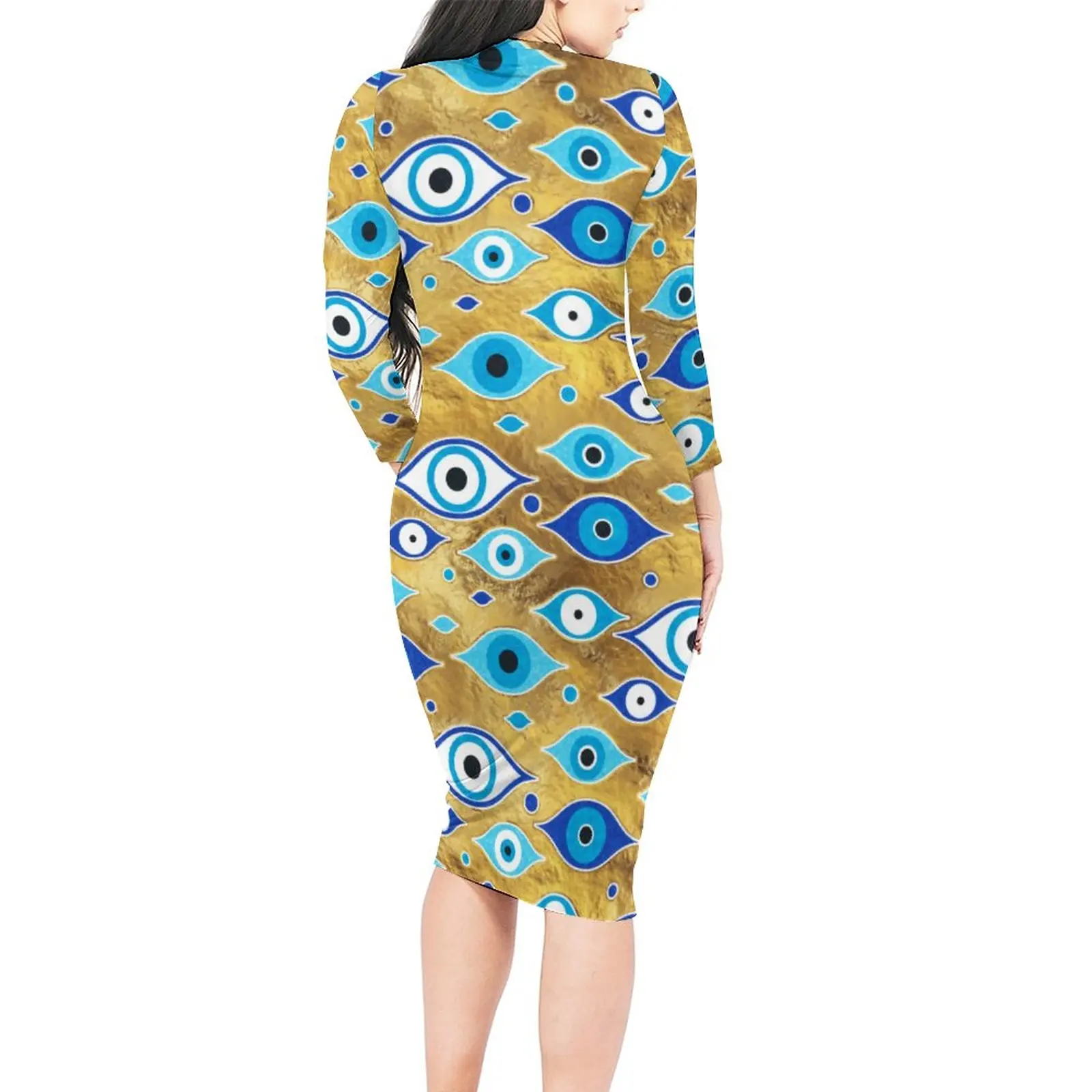 Matiasma Evil Eye Dress Long Sleeve Greek Mati Mataki Elegant Dresses Autumn Female Aesthetic Pattern Bodycon Dress Large Size