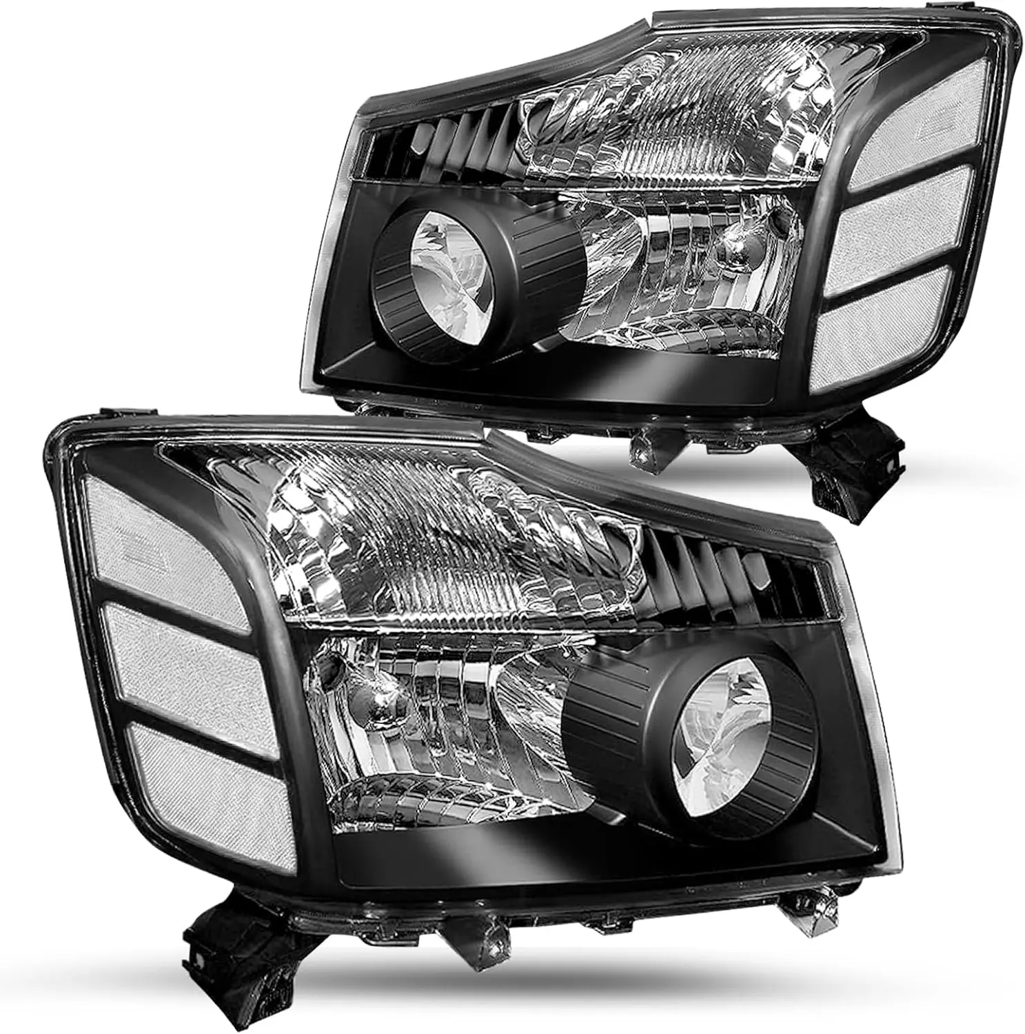 

Headlight Assembly Compatible with 2004-2015 Titan / 05-07 Armada Halogen Headlamp Passenger and Driver Side Black Housing with