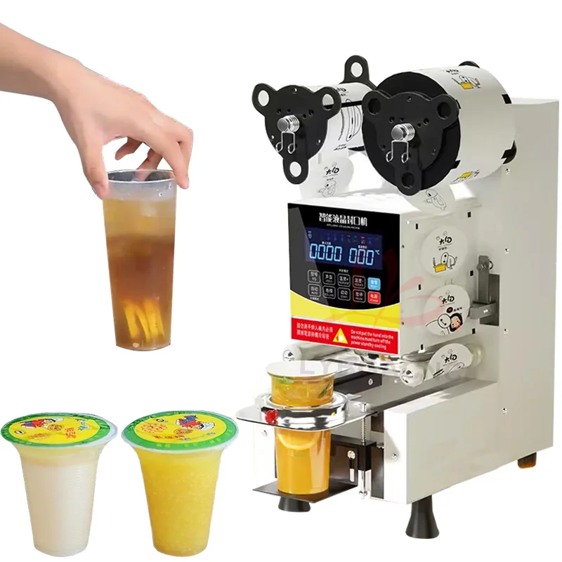 Full Automatic Sealing Machine for Milk Tea Coffee Fruit Juice Shop Plastic Paper Cup Heating Sealing 88 90 95mm Caliber 350W