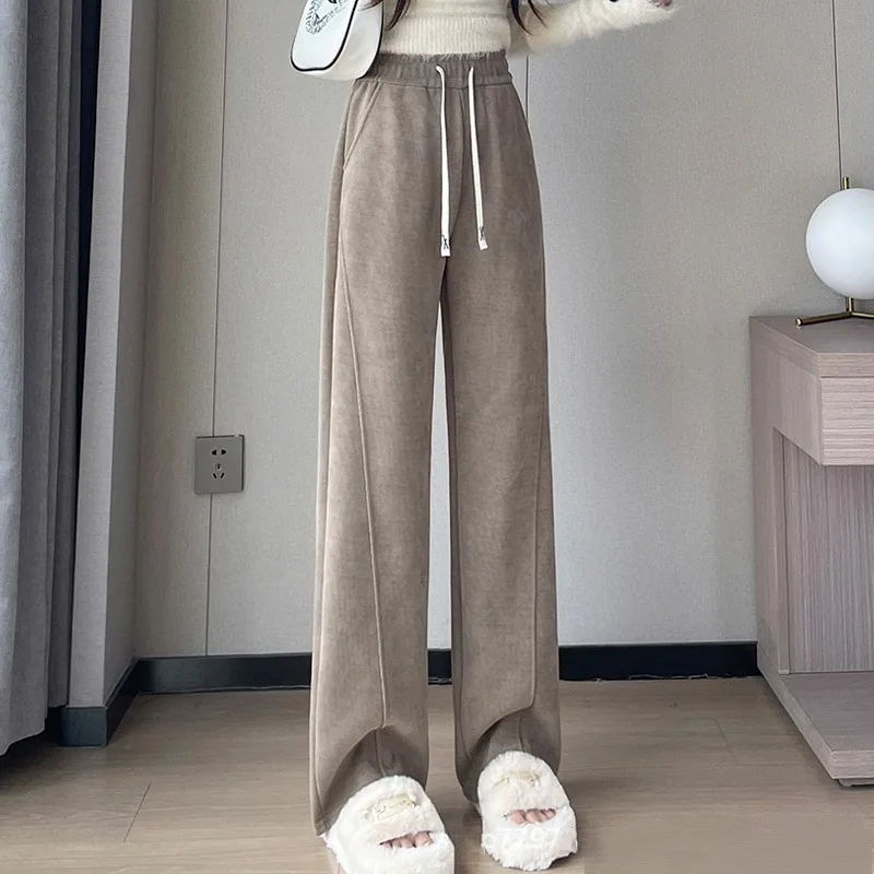 Autumn Style Knitted Leg-lengthening Wide-leg Pants for Women Spring Autumn High-waisted Loose Slimming Casual Pants with Drape