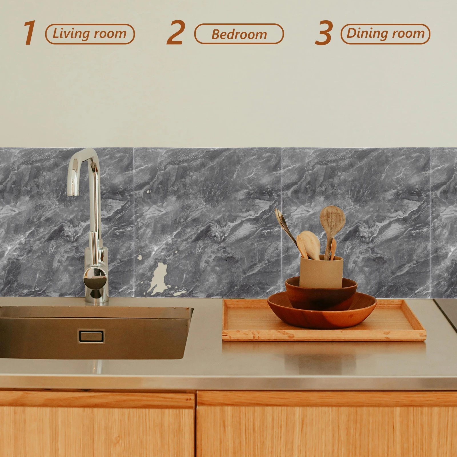 

10 Pcs Imitation Porcelain Tiles Kitchen Marble Backsplash Easy Peel and Stick Bedroom Wall Panel