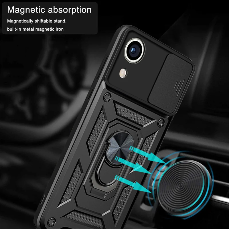 Push Pull Camera Protect Case For Samsung Galaxy A03 Core SM-A032F/DS Magnetic Car Holder Ring Shockproof Armor Phone Back Cover