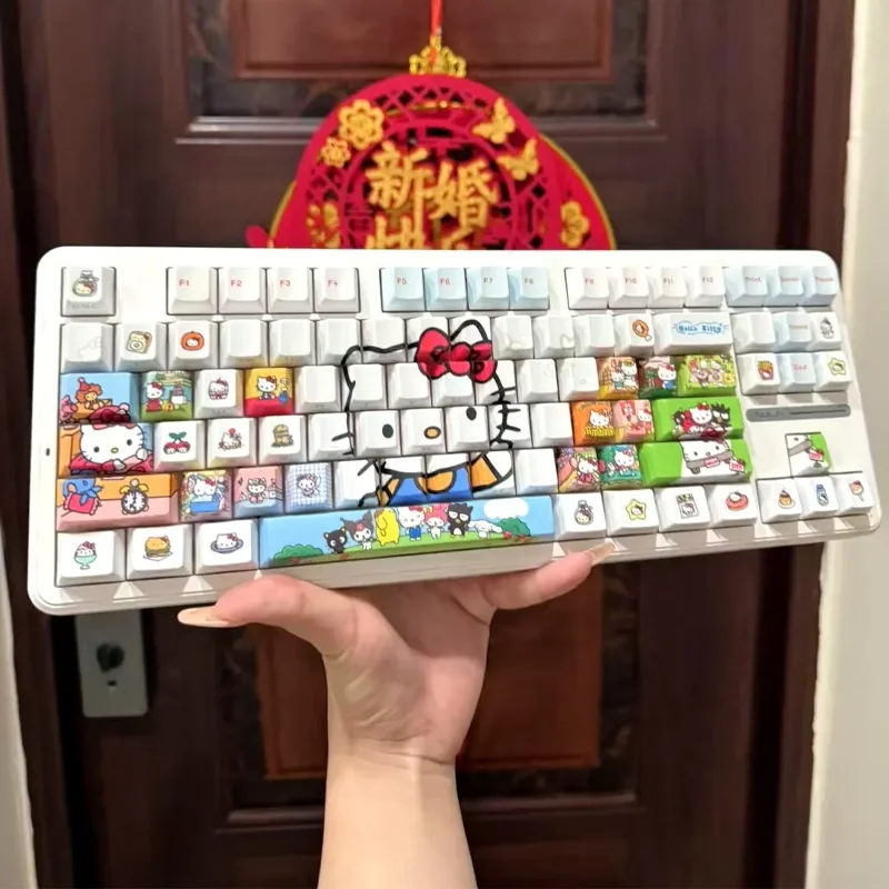 

Hello Kitty Cute Cartoon Keycaps Side Engraved Translucent PBT Heat Sublimation Peripheral Products Kitty Cat Keycaps Gifts