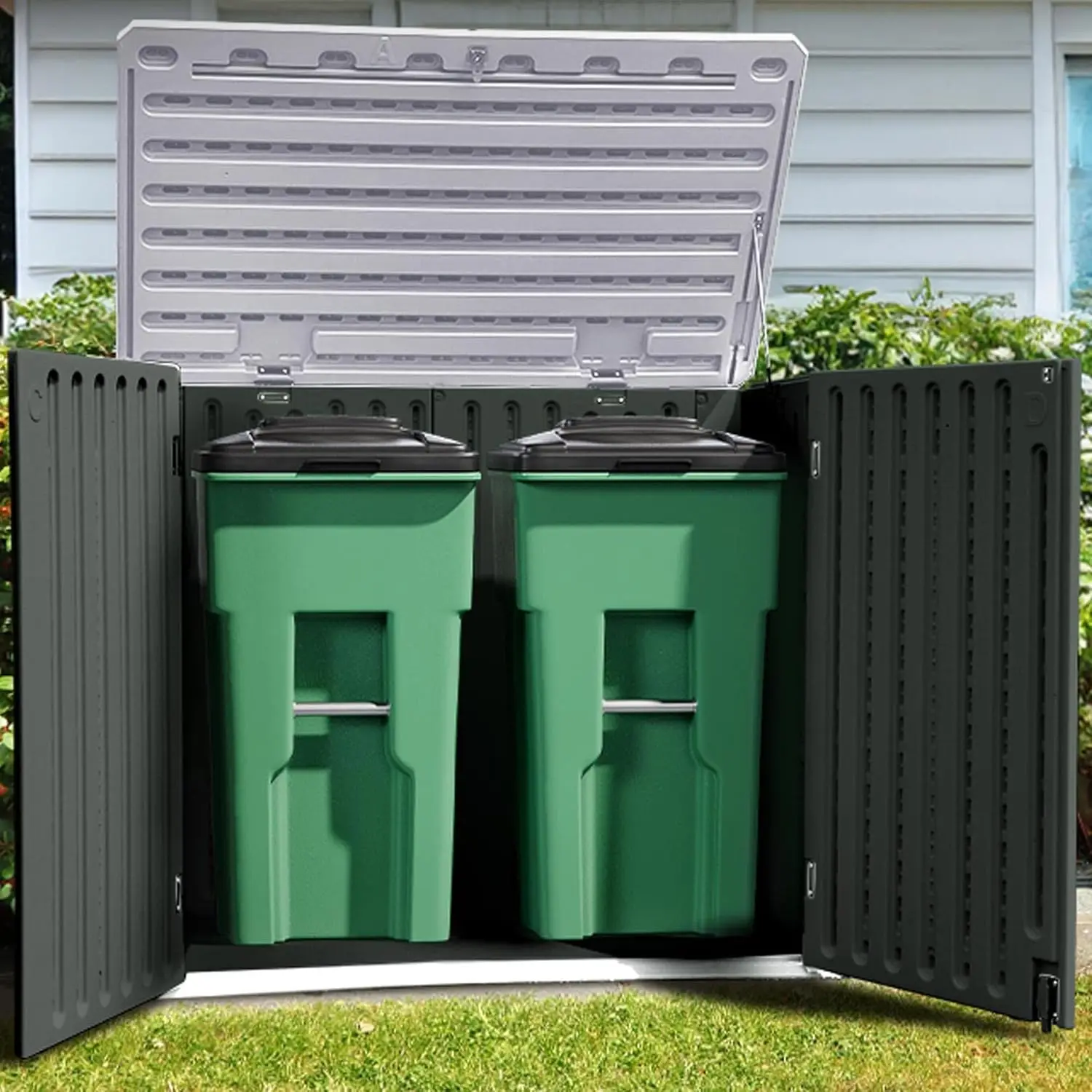 Extra Large Outdoor Horizontal Storage Shed 4.5x4ft Resin Tool Sheds w/o Shelf Easy to Assemble Waterproof Storage Trash Cans