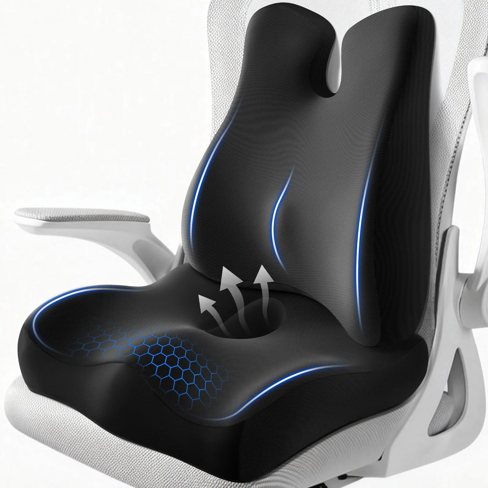 Multi Purpose Memory Foam Seat and Back Cushion Ergonomic Coccyx Pain Relief Pillow for Long Time Sitting Office Driving Home Use