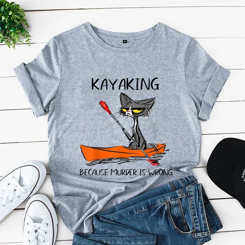 New Women Short Sleeve T-Shirt BLACK CAT GARDENING BECAUSE MURDER IS WRONG Tops Murder Black Cat Women Trendy Tees Short Sleeve