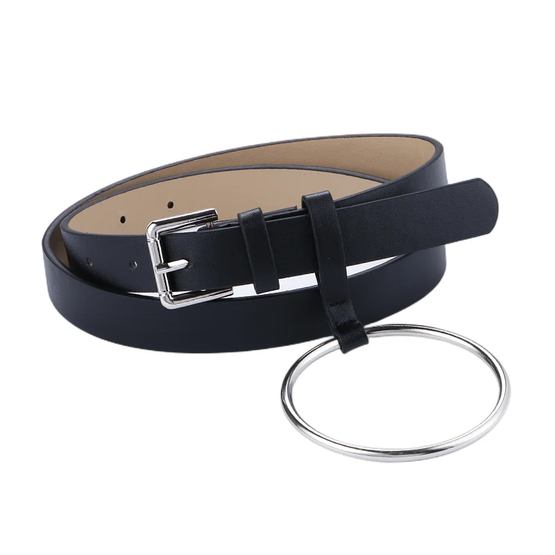 

HOT Newest Design Women Waist Belt Lovely Women's Big ring Decorated Belts Female Fashion Gold Pin Buckle Solid PU Leather Strap