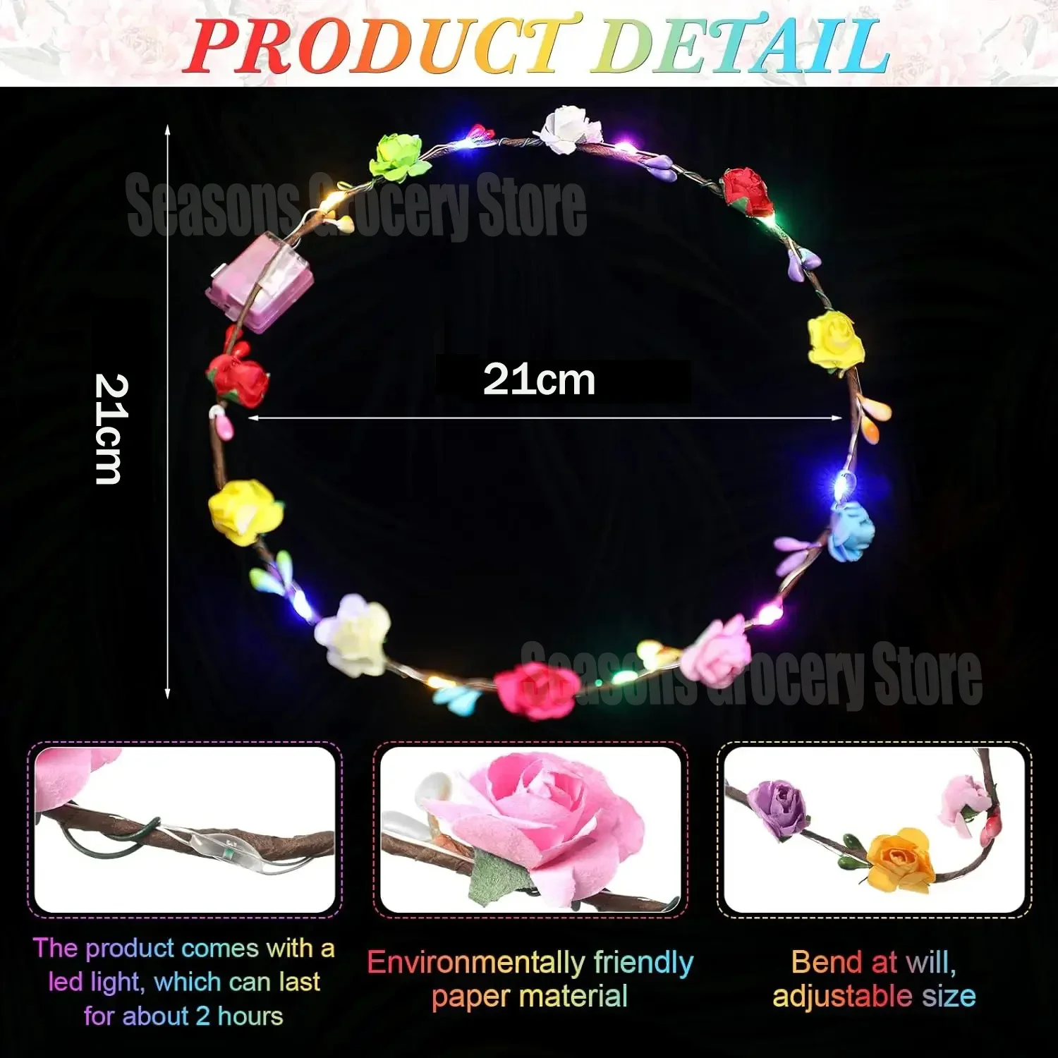 Diadema de flores con luz LED para el cabello, corona brillante con flores, 10/20/40/60 piezas, para cumpleaños, bodas y fiestas