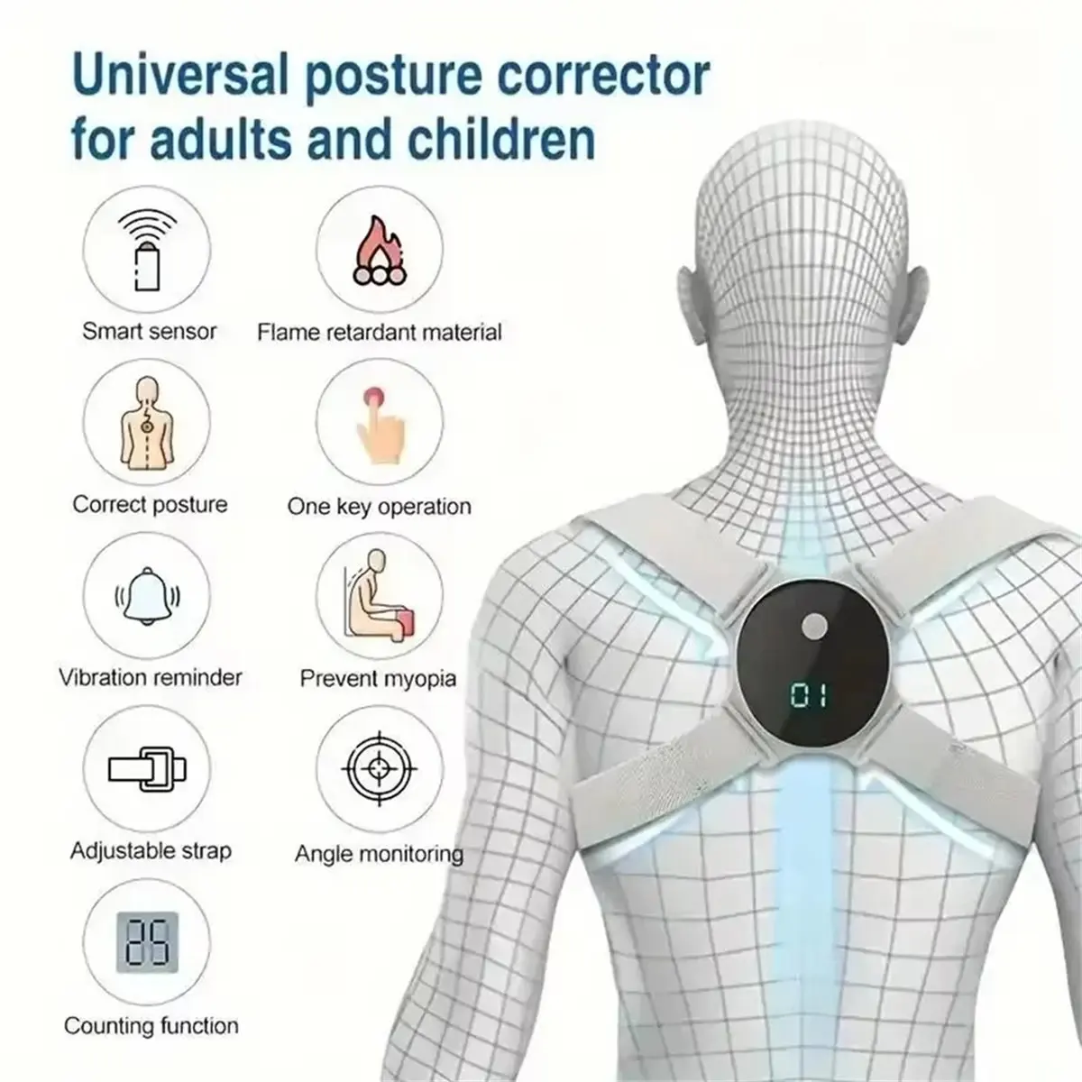 Intelligent Vibration Reminder Posture Corrector Anti Hunchback Belt Preventing Myopia Hunchback Device for Adult Child
