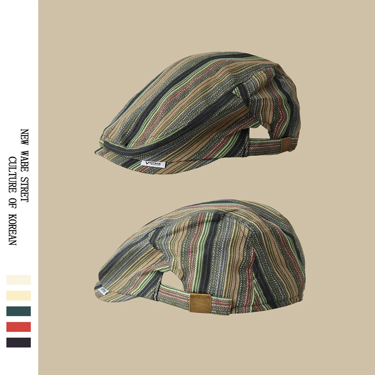 Japanese Style Plaid Contrast Color Advance Hats Men and Women Reverse Wear Letter Label Peaked Cap Beret