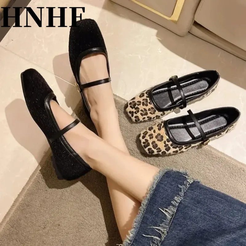 Women Leopard Print Comfortable Soft Flat Shoes Luxury Woman Mary Jane Shoes Comfortable Shallow Mouth Buckle Casual Shoes