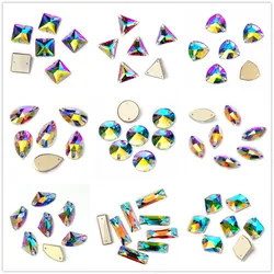 YANRUO Mixed Shape SW Rivoli Drop Rhinestones Sew On Strass Glass Crystal Flat Back Rhinestone For Wedding Dresses Clothing