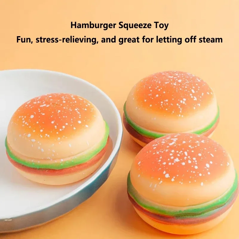 Cute Simulation Burger Squishy Toy Stress‑Relief Squeeze Fidget Toy Mini Desktop Decoration for Office Home Table Ornament