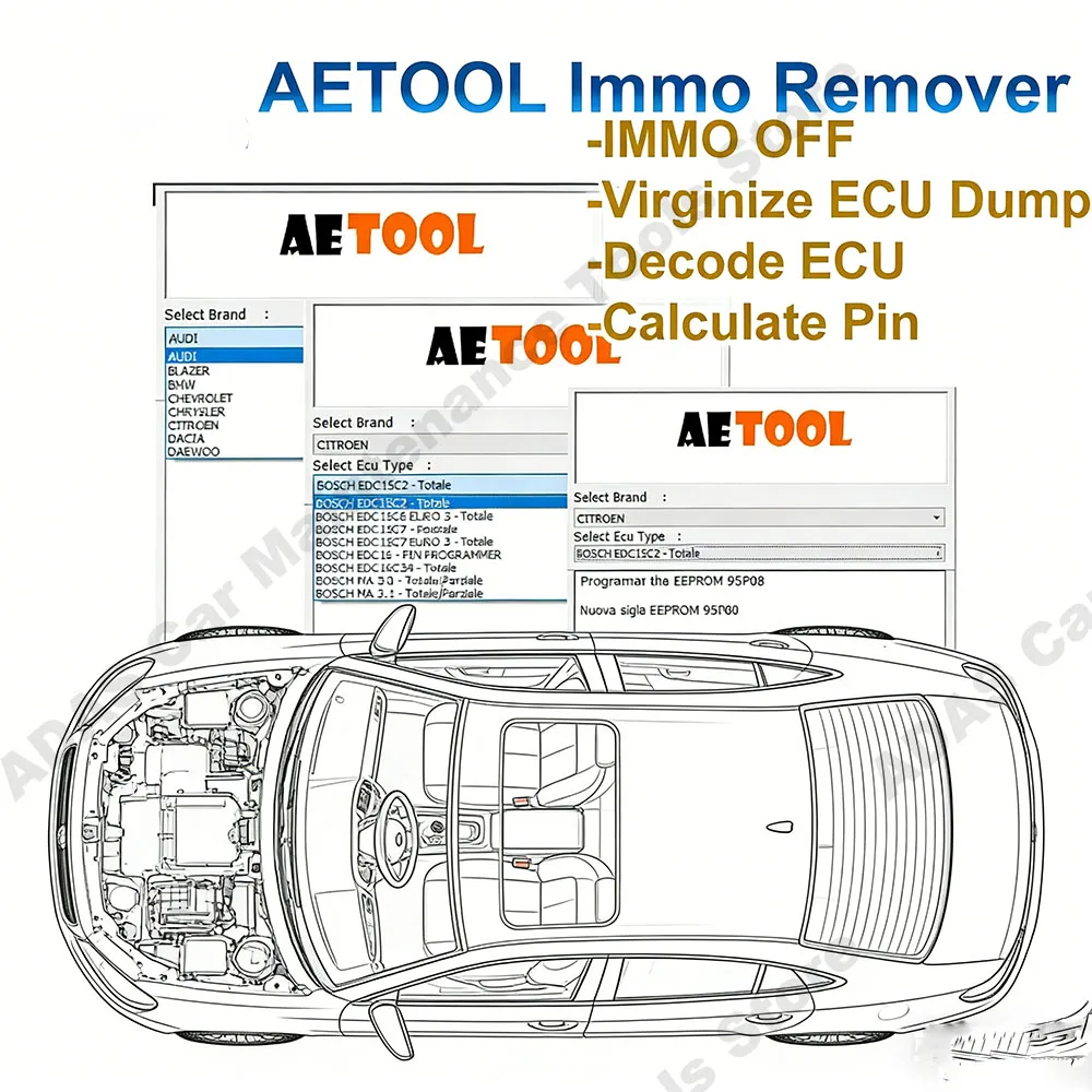 AETOOL IMMO REMOVER V1.3 escáner OBD2 EEPROM desactivado Software Virginizar ECU Dump Decodificar ECU Calcular PIN Virgin