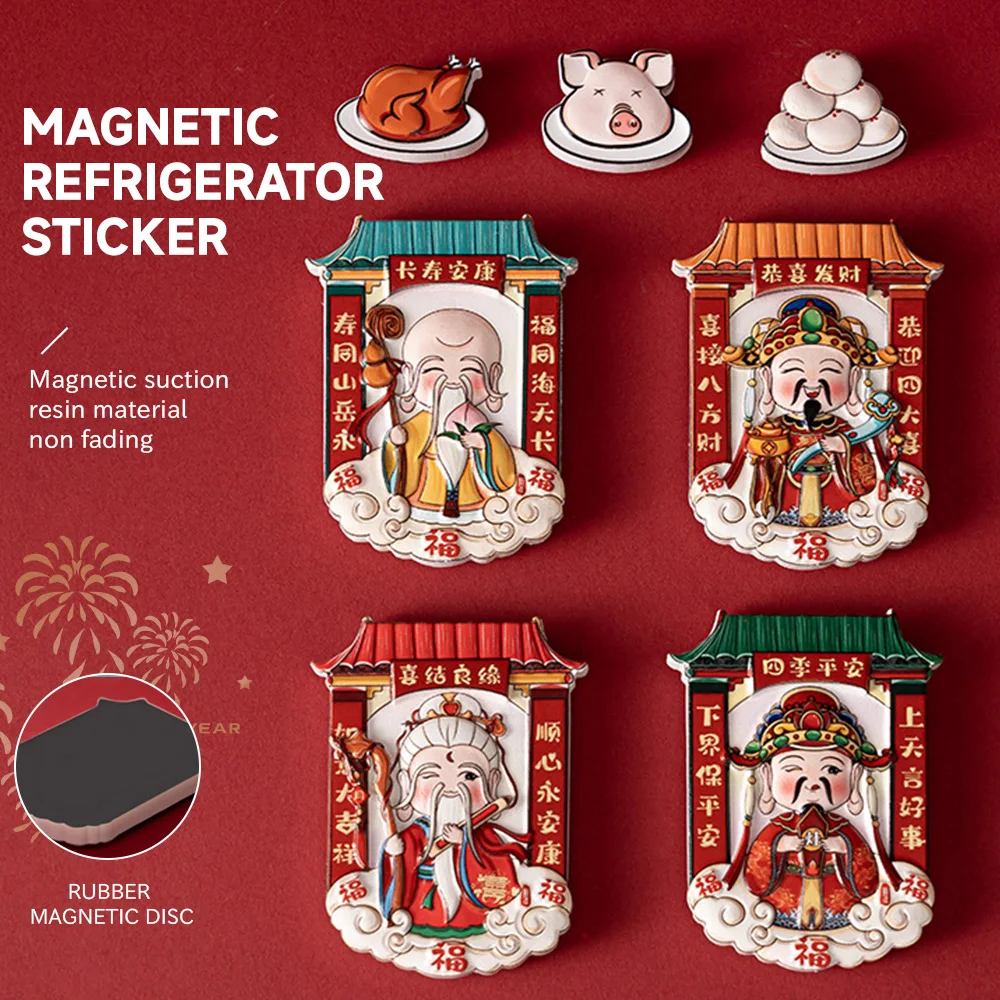 

2024 New Year Refrigerator Magnets Creative God of Wealth 3D Three-Dimensional Chinese Style Home Decoration Magnetic Stickers
