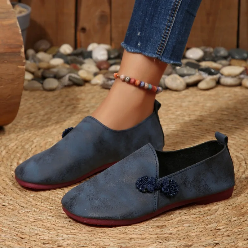

Women's Fashionable Flower Flat Shoes Large Toe Retro Literary Mule Shoes Flat Comfortable Women's Shoes Female Zapatos De Mujer