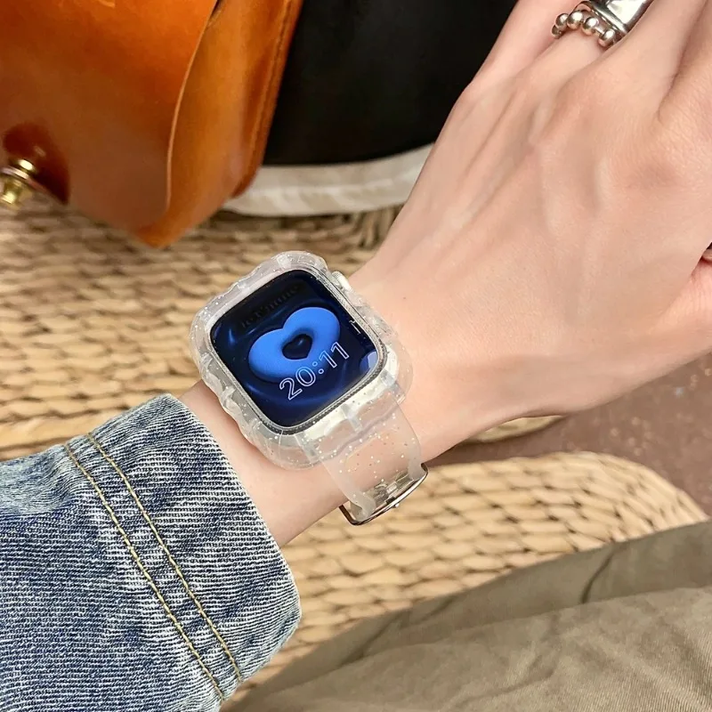 Glitzerndes transparentes Armband für Apple Watch Series 9 8 7 6 5 4 3 2 1 SE Silikonarmband für iWatch 40mm 44 41 45 42 46 38 49mm Armband