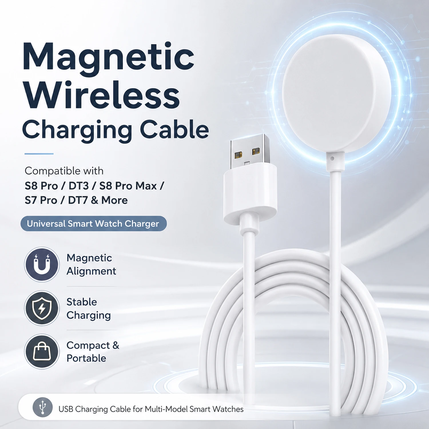 Magnetic Charging Cable For S8 Pro/DT3/S8 PRO MAX/S7 Pro/DT7, Universal Wireless Charger for Multiple Smartwatch Models, 5V/1A