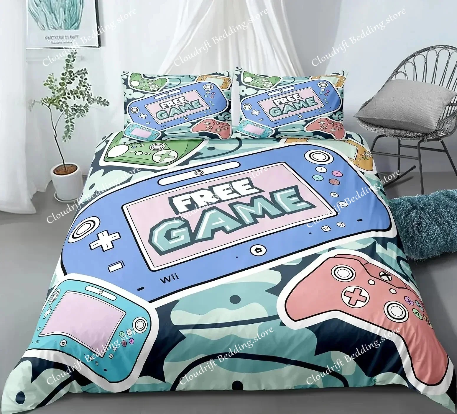

Gaming Duvet Cover Set Gamer Room Decor For Boys Teen Video Games Twin Bedding Set Microfiber Gamepad Let's Play Quilt Cover