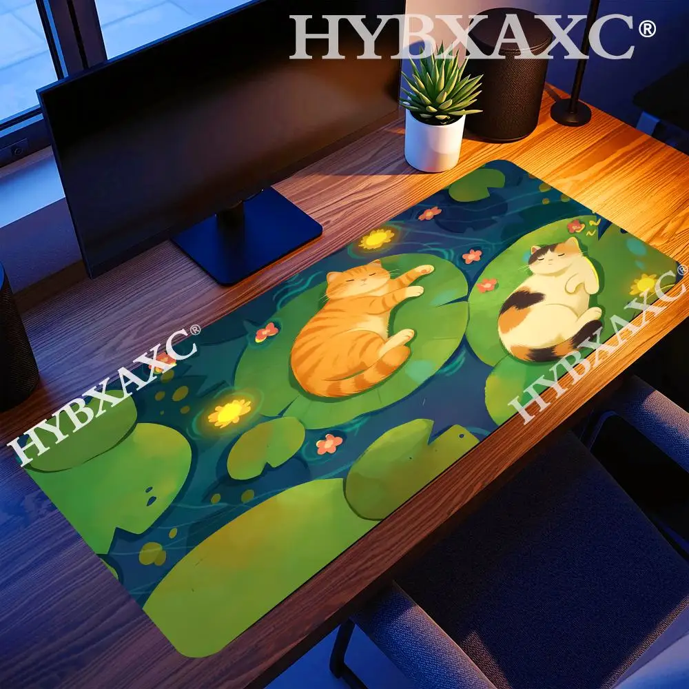 

HYBXAXC Cute Sleeping Cats on Lily Pad Large Gaming Mouse Pad, Rubber Desk , Kawaii Cat Water Lily Office Keyboard for PC Gamer