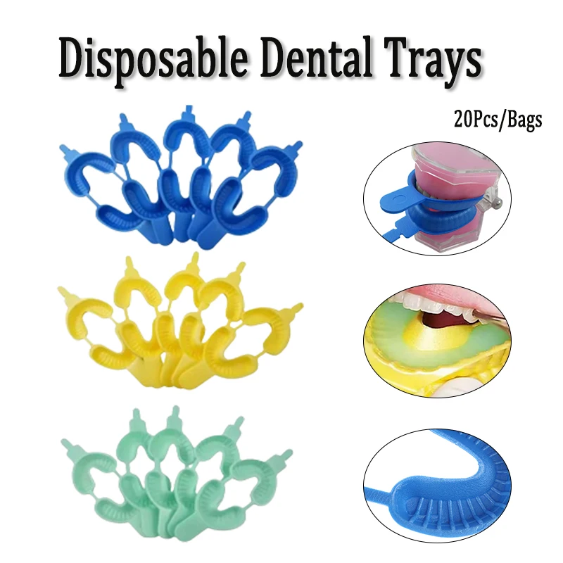 20Pcs Disposable Dental Tray Fluoride Foam Impression Trays Children's Fluoride-Coated Dental Trays Dentist Materials S/M/L