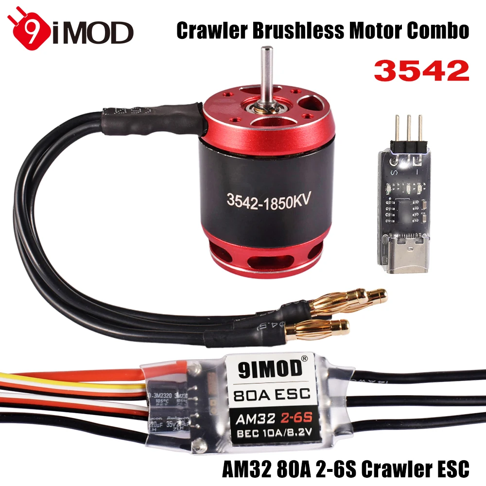 

9IMOD RC Brushless Combo AM32 80A ESC Brushless 3542 1850/2250KV Motor for RC Crawler Car AXIAL SCX10 90046 TRAXXAS TRX4 RC4WD