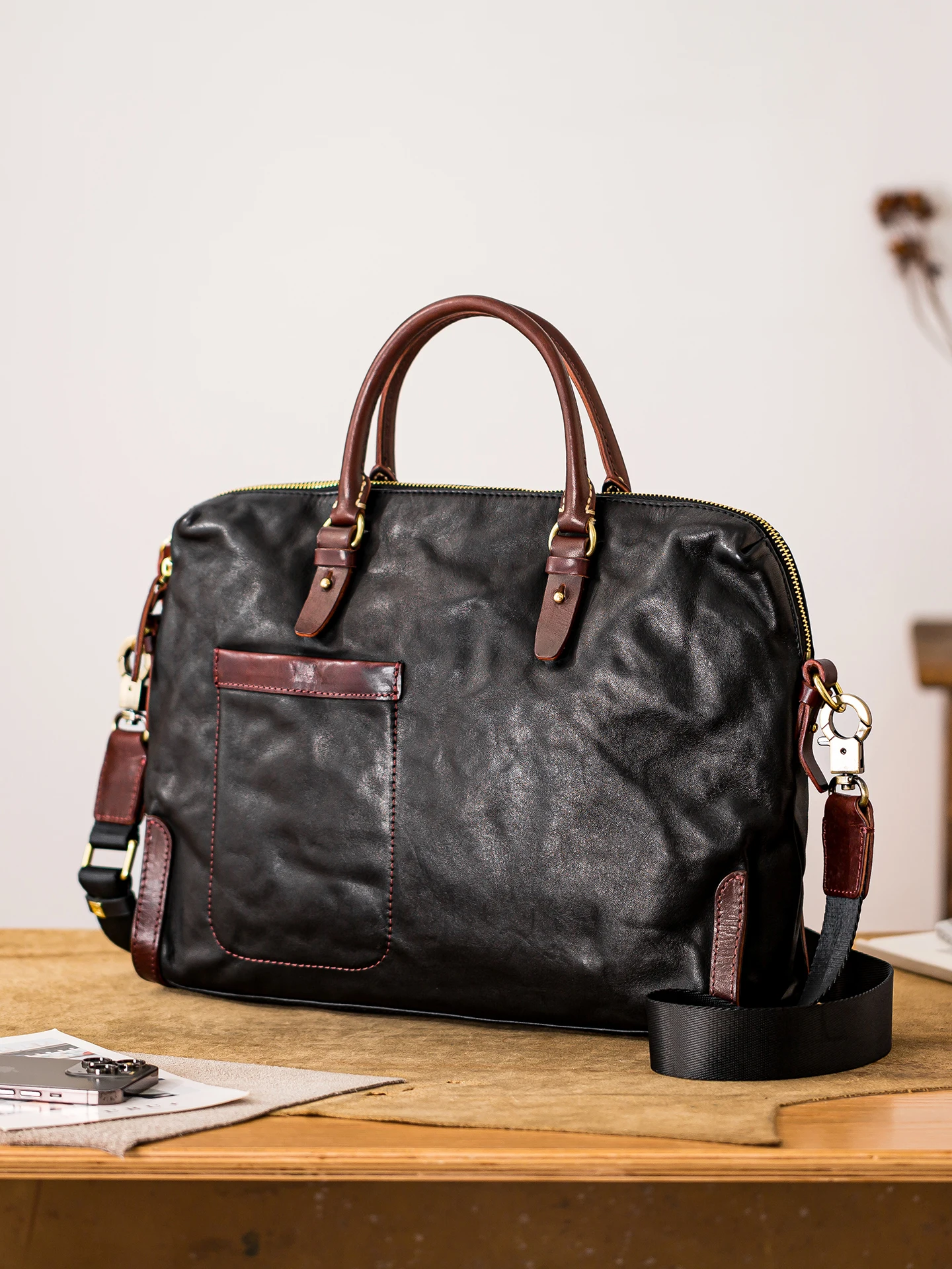 casual work high quality first layer cowhide men's briefcase fashion vintage genuine leather laptop handbag messenger bag