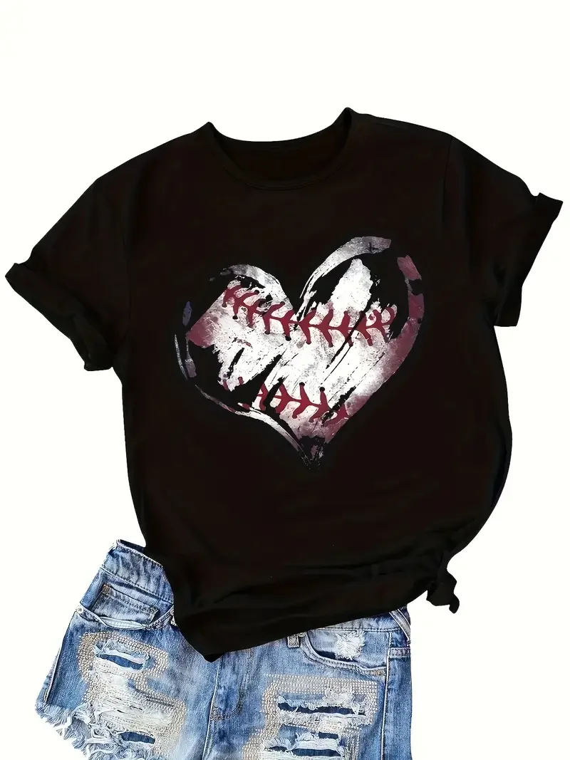 Baseball Mom Shirt  Mom Baseball Lover Shirt Mother\'s Day Shirt Valentines Fashion Cute Love Heart T-shirt fashion sport