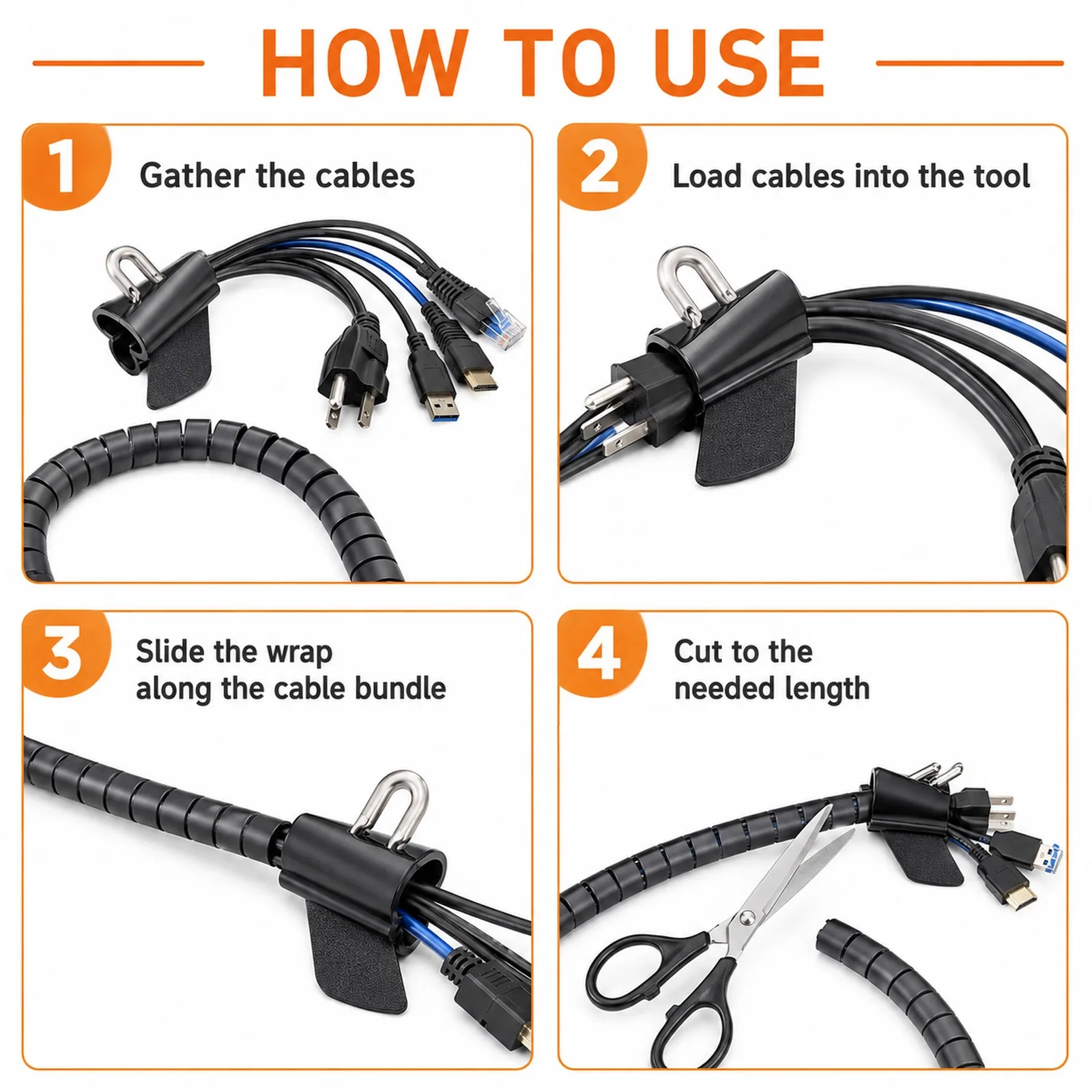 Flexible Spiral Cable Wrap Tube Computer Cord Management Sleeve Office Wire Protection Organizer Cover